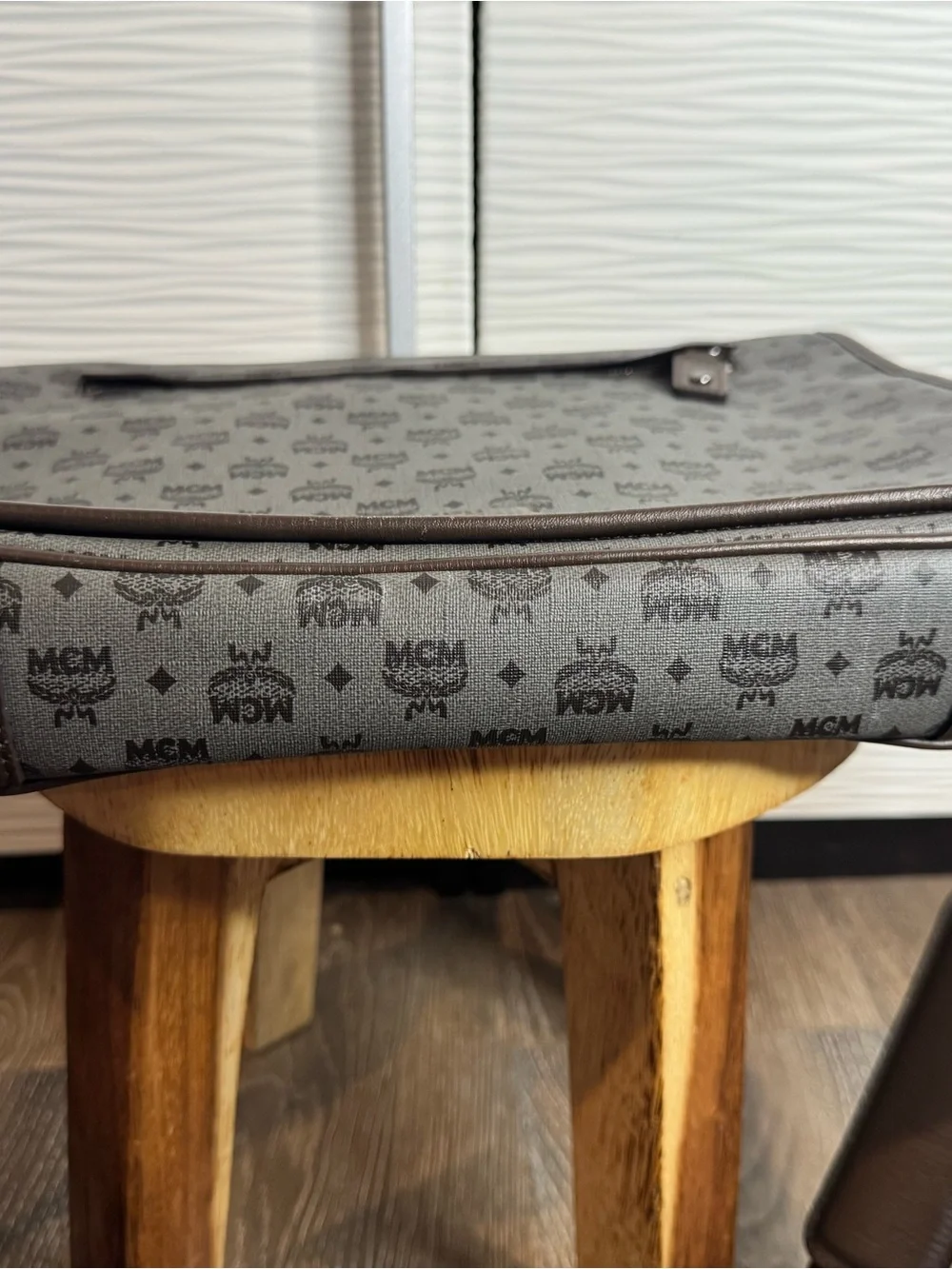 MCM Gray Monogram Laptop Messenger Bag